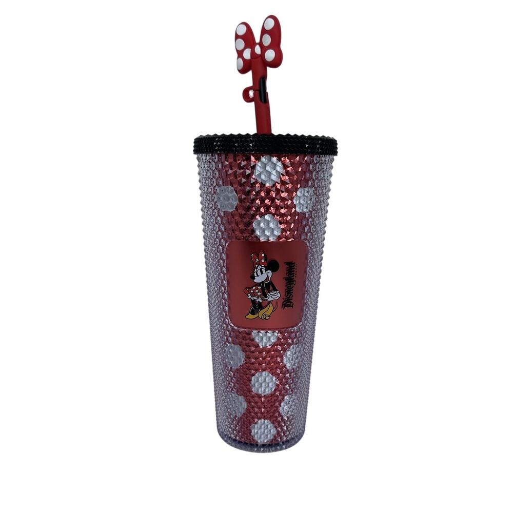 Disneyland Starbucks Minnie Mouse Red & White Polka Dot Tumbler with Bow Straw